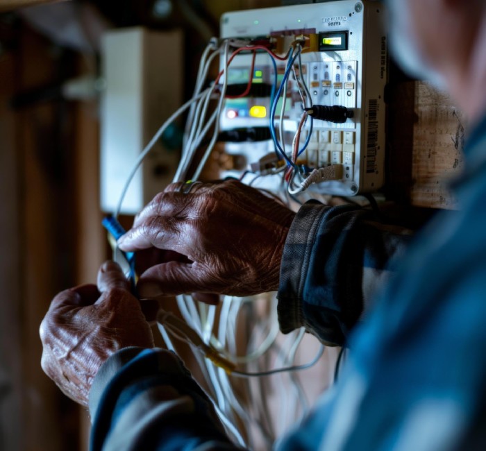 Électricien réalisant des travaux d’électricité générale